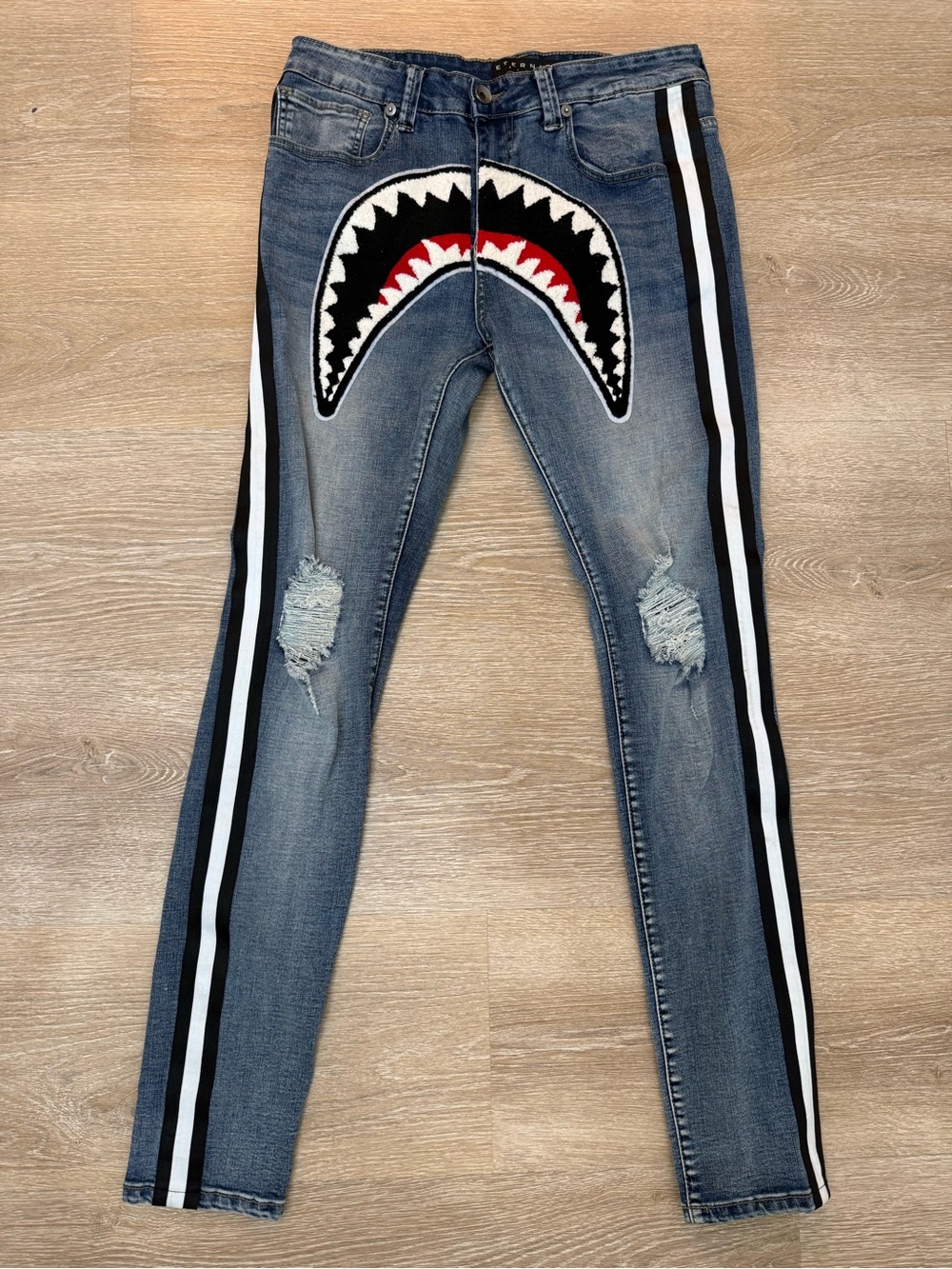 Eternity BC/AD Jeans Men Size 32x30 Mouth Graphic Distressed Denim Slim Fit